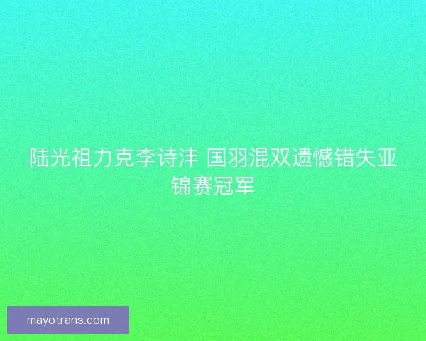 陆光祖力克李诗沣 国羽混双遗憾错失亚锦赛冠军